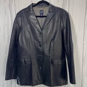 Vintage Gap Leather Blazer Mens XL Y2k Jacket Coat Black Solid Streetwear Boho